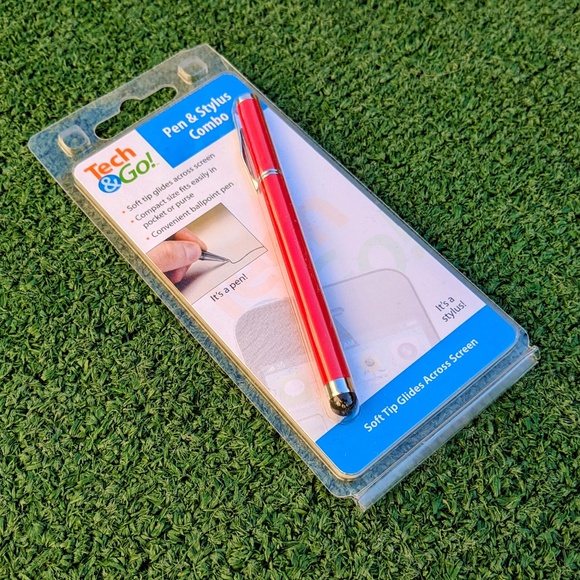 Tech&Go! Compact Red Ballpoint Pen+Soft Tip Touchscreen Stylus 2-in-1 Combo NIP - Picture 1 of 2